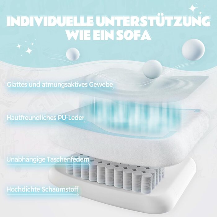 Ігровий крісло Dowinx з підніжкою, ергономічний, з дизайном лапок кота, тканинний, без крил, регульований, для дорослих, блакитний