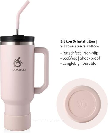 Термокружка Hydro2Go з трубочкою – BPA-free, придатна для миття в посудомийній машині, 10 годин гаряче/12 годин холодне, термокружка To-Go (1200 мл, Рожевий)