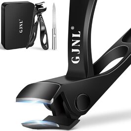 Ножиці для товстих нігтів, кутовий гострий нігтьовий кліпер для ніг з контейнером для чоловіків, довга ручка, вигнута леза (чорний)