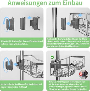 Двомісна поличка для душу без свердління, нержавіюча сталь 304, велика місткість, для стійок 18-25 мм, срібна