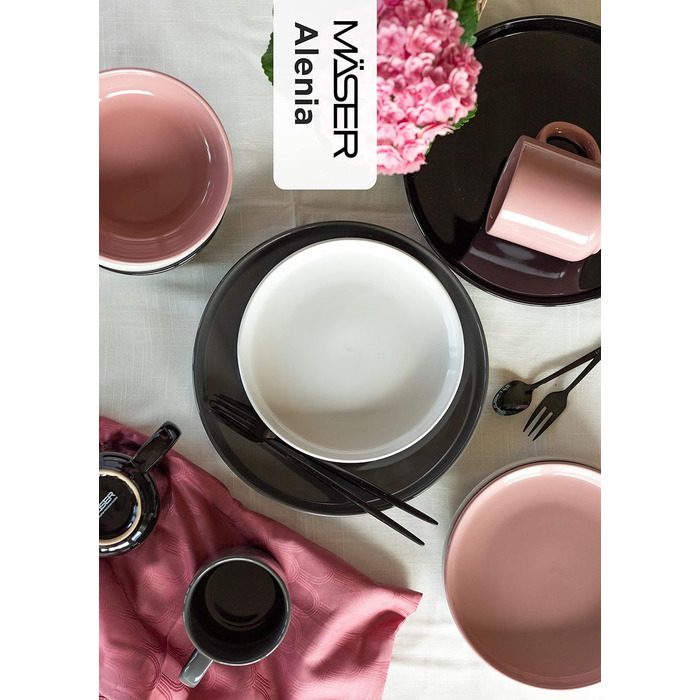 MÄSER Serie Alenia, Dinnerware Set for 4 people in modern Scandinavian design, 16-piece combination service made of ceramic in gray stoneware.