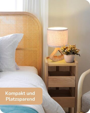 Дерев'яна приліжкова лампа EDISHINE з абажуром з льону, E27, для вітальні, спальні, в стилі кантрі [Енергоклас F]