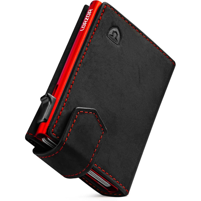 Чоловіче картхолдер LORZOR з магнітною застібкою, slim-гаманець з відділенням для монет, RFID захистом, вміщує 10 карт, smart-гаманець, червоний