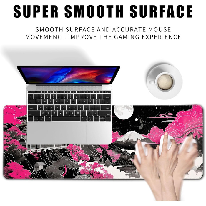MiaVibte Килимок для столу Японський, Riverside Повний Місяць, ігровий килимок для миші, XL килимок для клавіатури, 80 x 30 см, декор для столу (Мотів 32)