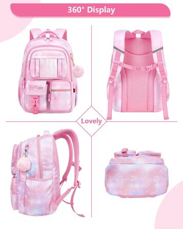 Шкільний рюкзак Tanou для дівчаток 1-4 клас, рожевий, з водонепроникного нейлону, дихаючий