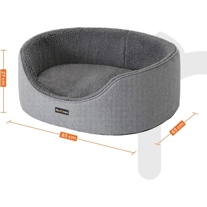 Feandrea Dog Bed, Dog Basket, Reversible Cushion, 73 x 60 x 27 cm, PGW031K01 (Gray, L 83 x W 63 x H 27 cm)