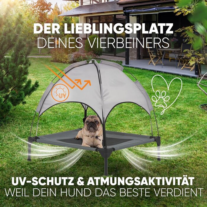 Підвищене лежак для собак з дахом, XL, 122x91x23/114 см, сірий, 520084 (L 76 x B 76 x H 18 см)