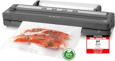 Вакуумний пакувальник Emerio з топовим оснащенням: пристрій для вакуумної упаковки з 3м рулону фольги + 5 шт. пакетів (20x30 см), з кріпленням для рулону фольги + різером, для фольгованих пакетів до 30 см шириною, 120 Вт