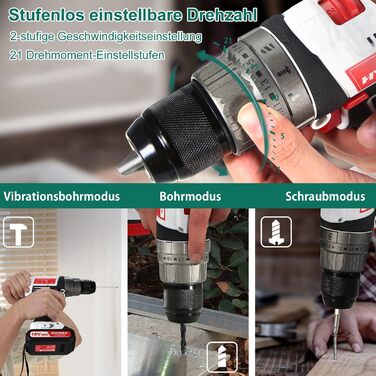 Акумуляторний шуруповерт HYCHIKA 18V, 45 Nm, 2.0 Ah, 21+3 ступені, 2 швидкості, з набором аксесуарів