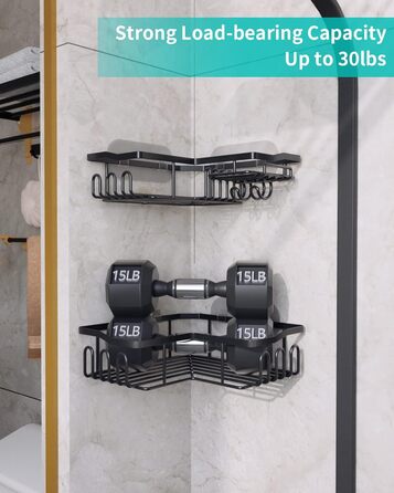 Дзеркальна поличка для душу HapiRm без свердління - органайзер для ванної кімнати та кухні з 11 гачками, мильниця, тримач для бритви, кріплення на присосках, 3 наклейки