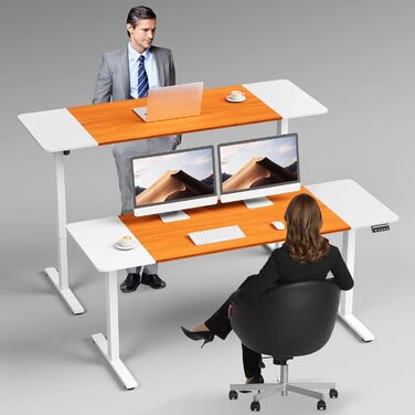 ERGOMAKER електричний стіл з регулюванням висоти 170x60 см, білий/чорний каркас, біло-черешнева стільниця, офісний письмовий стіл