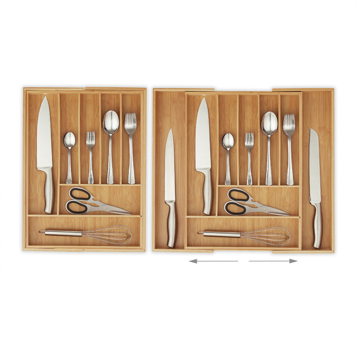 Relaxdays Bamboo Cutlery Box, Extendable