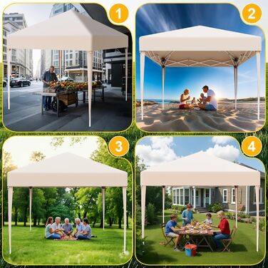 Devoko Gazebo, 3x3 Waterproof, Stable, Winter-Proof Gazebo with 3-Level Height Adjustment, Foldable Gazebo with UV Protection 50+, Foldable Gazebo with Carry Bag, For Garden, Outdoor, Camping, Beige
