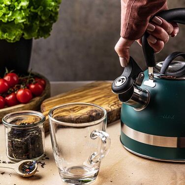 Чайник Kinghoff 1.8L з нержавіючої сталі, Induktion, з свистком, матовий зелений, KH-1855