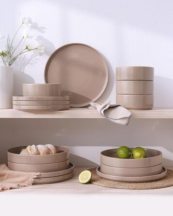 Набір посуду Nebula для 6 осіб, 18 предметів: тарілки та миски, керамічний набір Sprekel, сервіз, безпечний для мікрохвильової печі та посудомийної машини, колір кориця, 18 предметів