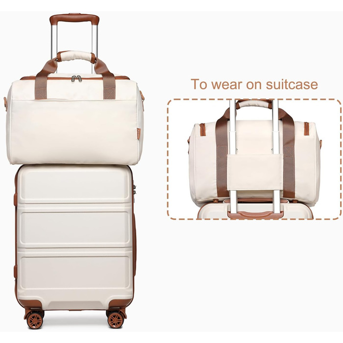 Набір валіз KONO 55 см: 2 валізи, ручна поклажа, 40x20x25 см, кремово-білий