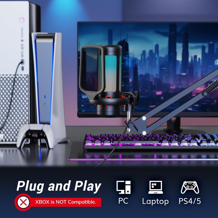 Мікрофон геймерський TONOR TC310 USB для ПК, PS4/5 з RGB підсвіткою та тримачем