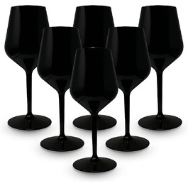BRYNA - Set of 6 Wine Glasses 33 Cl made of Polycarbonate (hard plastic), 100% Italian design, unbreakable glasses, reusable and dishwasher-safe wine glasses, Black
