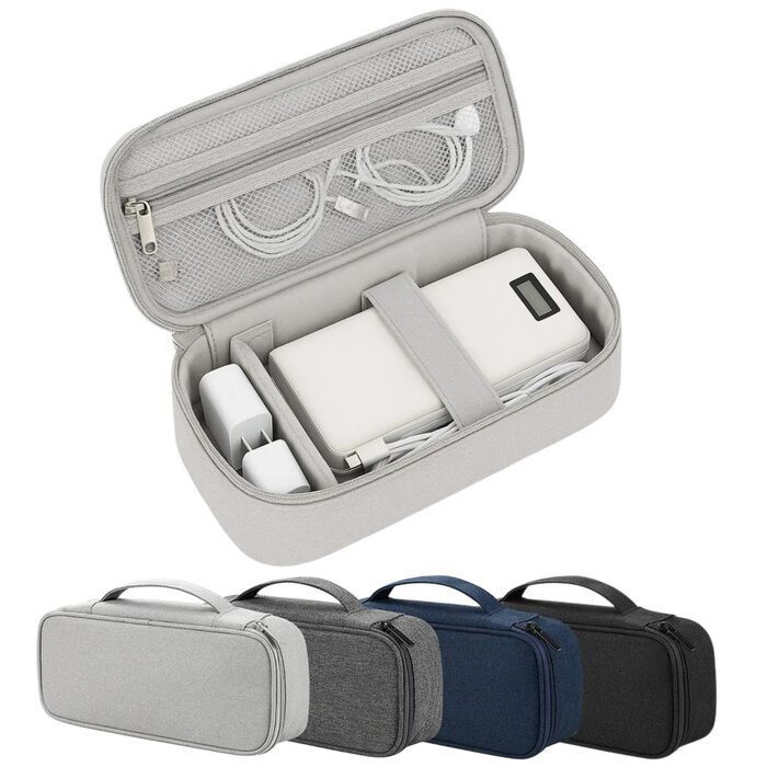 Органайзер для електроніки Arae Elektronik Organizer Tasche Kabel Tech Pouch - міцний водонепроникний чохол для кабелів та гаджетів (сірий, одиночний шар - L)