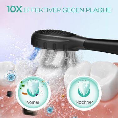 Електрична звукова зубна щітка Ultraschall ET110 (Чорна) - 41000 VPM, 70 днів роботи, 6 насадок, таймер, IPX7