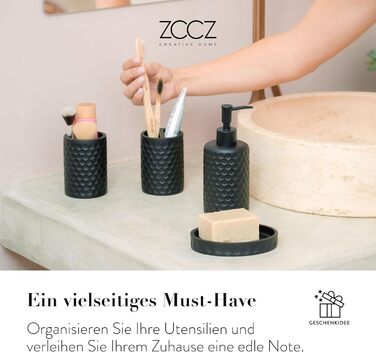 ZCCZ Bathroom Set – 5-Piece Organizer Set with Toilet Brush, Toothbrush Holder, Soap Dispenser, Soap Dish – Stylish Décor with Geometric Hexagon Pattern in Black for Modern Bathroom