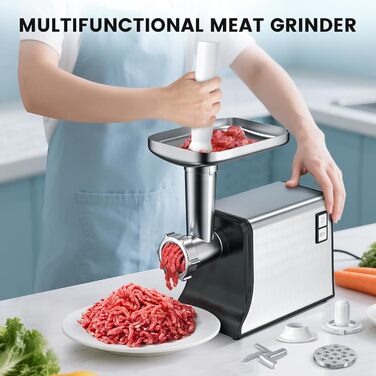 Електрична м'ясорубка 3000 Вт, багатофункціональна, з 3 насадками для фаршу, кубе та 3 насадками для ковбас, для дому