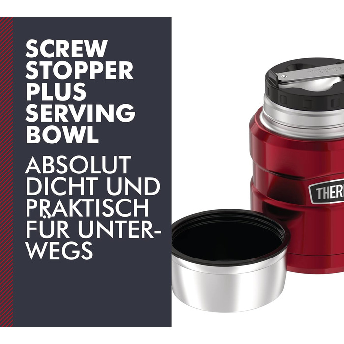 Термос для їжі King Stainless 0,47л, червоний, нержавіюча сталь, з ложкою, BPA-free