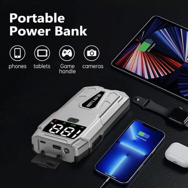 Powerbank Starthilfe для автомобіля з LED-ліхтариком, великим екраном та функцією бустера для акумулятора, підходить для SUV, мотоцикла та газонокосарки