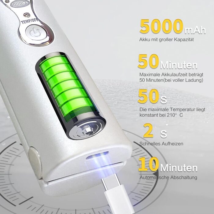 Бездротовий випрямляч для волосся з акумулятором 5000mAh, титанове покриття, 2 в 1 (випрямляч та локони), міні, для подорожей, 3 температурні режими, швидкий нагрів, для всіх типів волосся (білий)