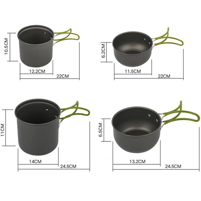 Набір кухонного посуду DUOJIN для кемпінгу на 2-3 особи: алюмінієвий посуд для приготування їжі на природі, портативний набір каструль та сковорідок для кемпінгу, пікніків та походів