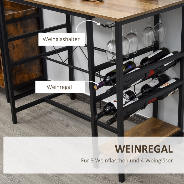 HOMCOM Bar Table Set with 2 Bar Stools, 3-Piece Kitchen Counter Table Set with Small Footprint, Steel, 108x60x95 cm in Natural and Black