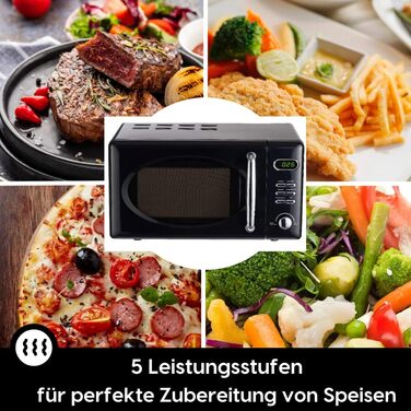 Мікрохвильова піч Wolkenstein Retro WMW720 I 700W, 20L, 5 рівнів потужності, 8 програм, розморожування, LED-дисплей, чорний