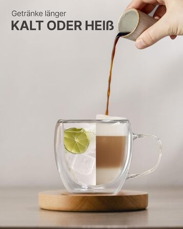 Набір кавових чашок Lemontree 4 шт. 250 мл (Borosilikatglas) - для капучіно, лате макіато, посуд для ресторану