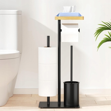 Набір для ванної кімнати: підставка для туалетного паперу з полицею та йоржик для унітаза, чорний метал, Interior