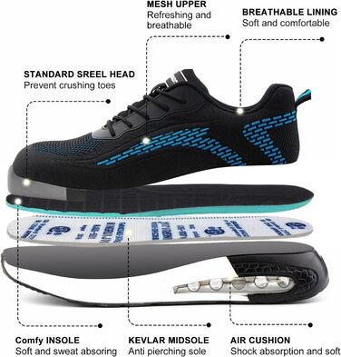 Черевики робочі чоловічі/жіночі Hitmars, захисні черевики з металевим підноском, зручні кухарські черевики, легкі черевики, черевики для дахів, чорний/синій, EU36-48