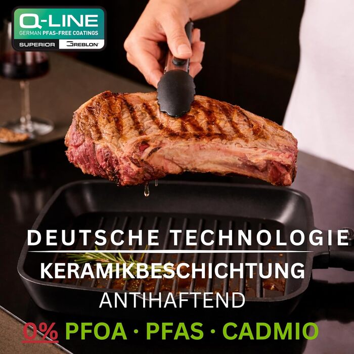 Stone&Stone Сковорода гриль індукційна 28 см квадратна з антипригарним покриттям та знімною ручкою, німецька кераміка, сталеве дно, для газових плит та духовки, без PFAS, PFOA та PTFE