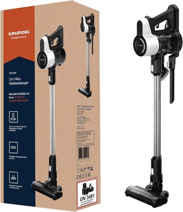 GRUNDIG VCP 4130 Бездротовий акумуляторний пилосос 2-в-1, білий/чорний
