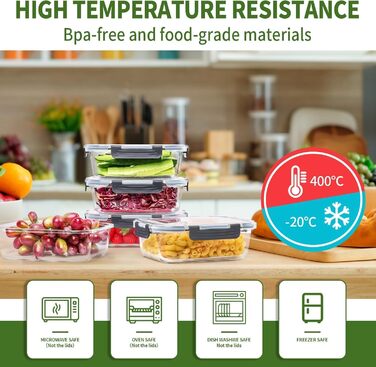 Набір контейнерів для зберігання продуктів зі скла, 10 шт (5 кришок та 5 контейнерів), Skroam - безпечні для миття в посудомийній машині, мікрохвильовій печі та морозильній камері, без BPA