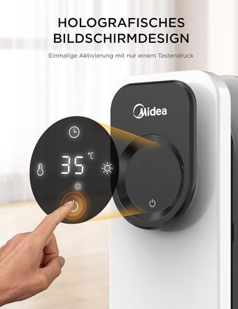 Масляний радіатор Midea NY2311-24UR, 2300 Вт, 11 секцій, електричний обігрівач з термостатом, LED-дисплеєм, дистанційним керуванням, захистом від перегріву, 4 режими роботи, тихий