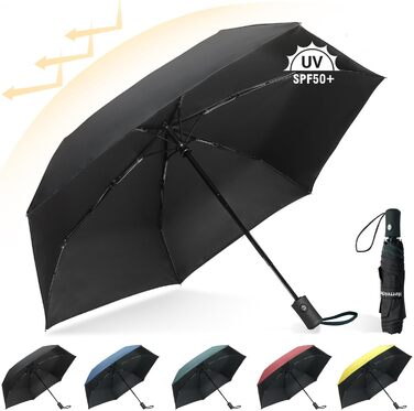 Компактний дорожній парасолька Herreicher - автоматичний, ультралегкий, захист від УФ, для чоловіків та жінок, чорний