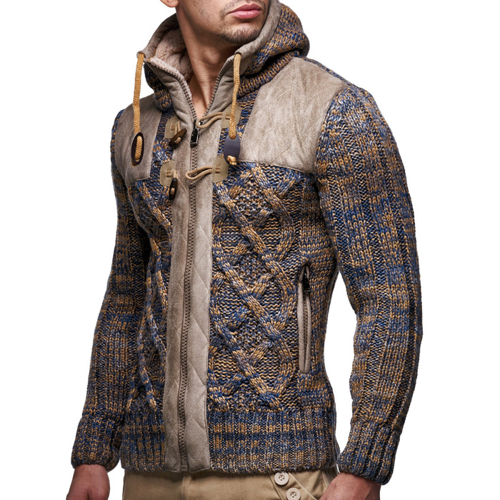 Світшот Leif Nelson для чоловіків з капюшоном та блискавкою - чоловічий кардиган з в'язаного полотна для зими (4XL, Коричневий)