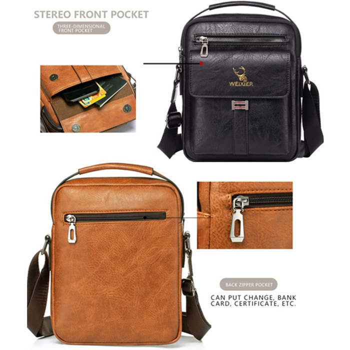 Чоловіча сумка через плече, кросбоді, месенджер з шкіри, чорна