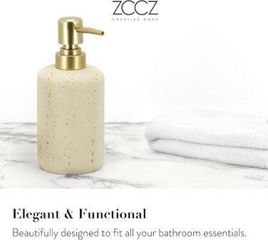 ZCCZ 4-Piece Bathroom Accessory Set, Black, with Soap Dispenser, Toothbrush Holder, Bathroom Cup, and Vanity Tray, Decorative Countertop Organizer (Beige 4pcs)