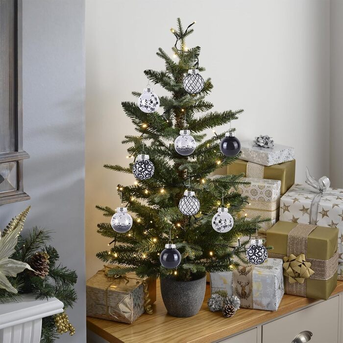 30 шт. Новорічні кулі - прикраси для ялинки, блакитні (прозорі, чорні), 6 см, ручної роботи, з петелькою