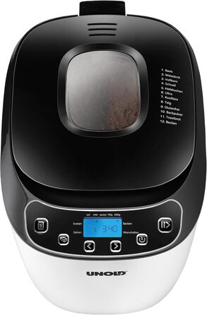 Хлібопекарня Unold 68010 Backmeister Design: чорно-біла, 1.0 кг, 12 програм, LCD-дисплей