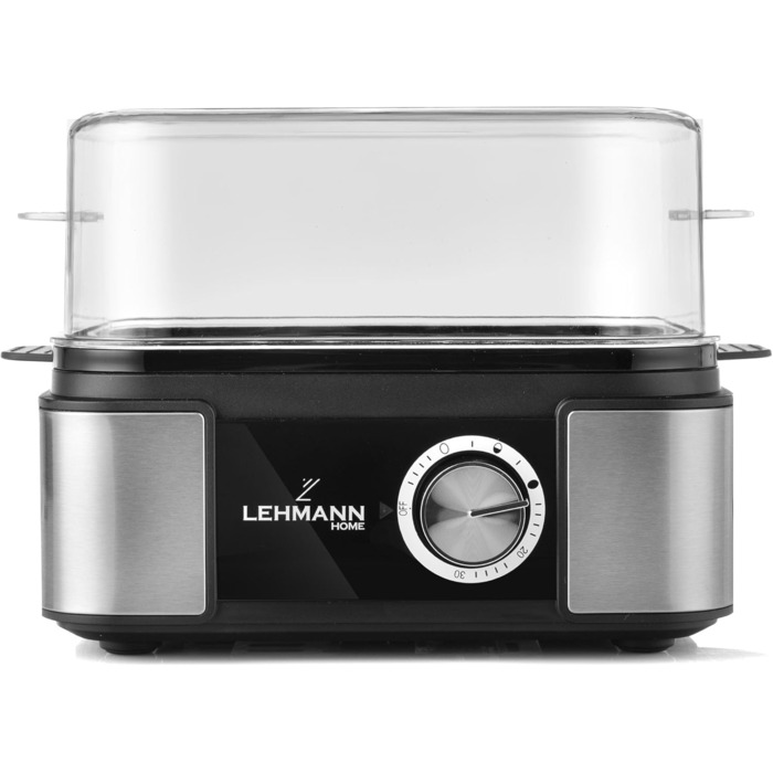 Яйцеварка Lehmann з нержавіючої сталі на 6 яєць - з регулюванням ступеня готовності та звуковим сигналом. 5 програм для ідеальних яєць, мірна склянка та знімач яєць. Сімейна версія.