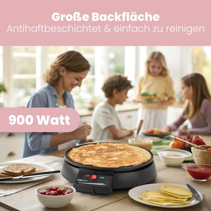 Clatronic® Crepe Maker for crepes with Ø29 cm | including batter dispenser | Crepe Maker | non-stick coated surface | continuously adjustable thermostat | Crepemaker | pancake maker with 900W | cm 3372