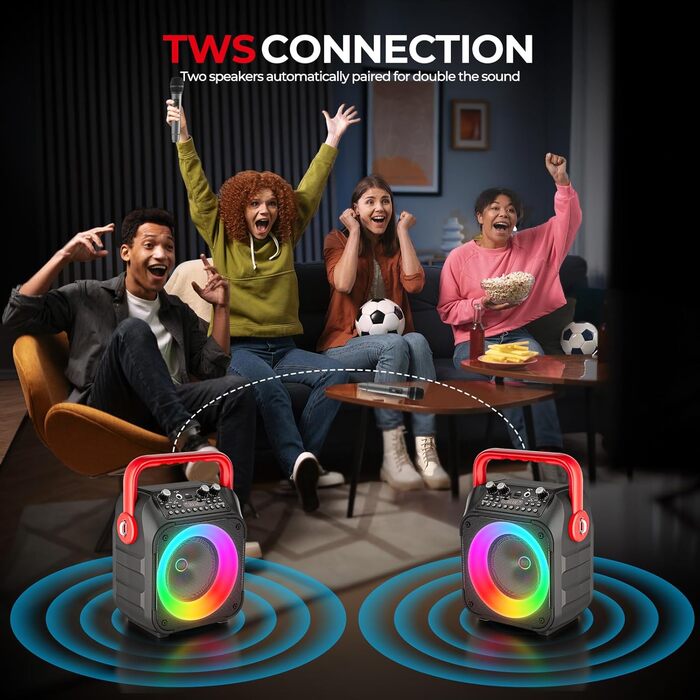 Караоке система Ankuka з 2 мікрофонами для дорослих та дітей, Bluetooth, портативна, з PA-системою, підтримка TV/TWS/FM/AUX/USB/TF/Rec, для вечірок та днів народження (Червона)