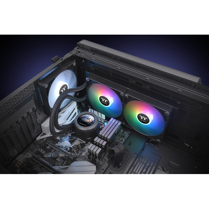 Система водяного охолодження Thermaltake TH360 V2 Sync AIO з LCD 2.1' (480x480), 3x 120mm ARGB вентилятори, сумісна з Intel LGA1851/1700 та AMD AM5/AM4, чорний корпус (280mm)