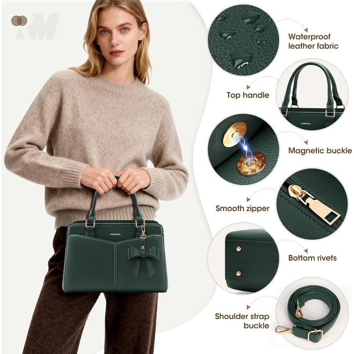 Сумка жіноча RAINSMORE середнього розміру з екошкіри, зелена: сумка-тоут, сумка на плече, ручна сумка